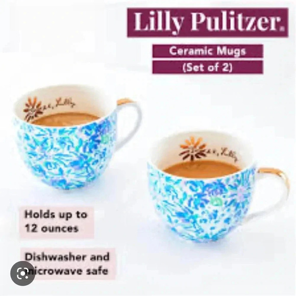 Lilly Pulitzer ceramic mugs set of 2, new in box - Picture 4 of 4
